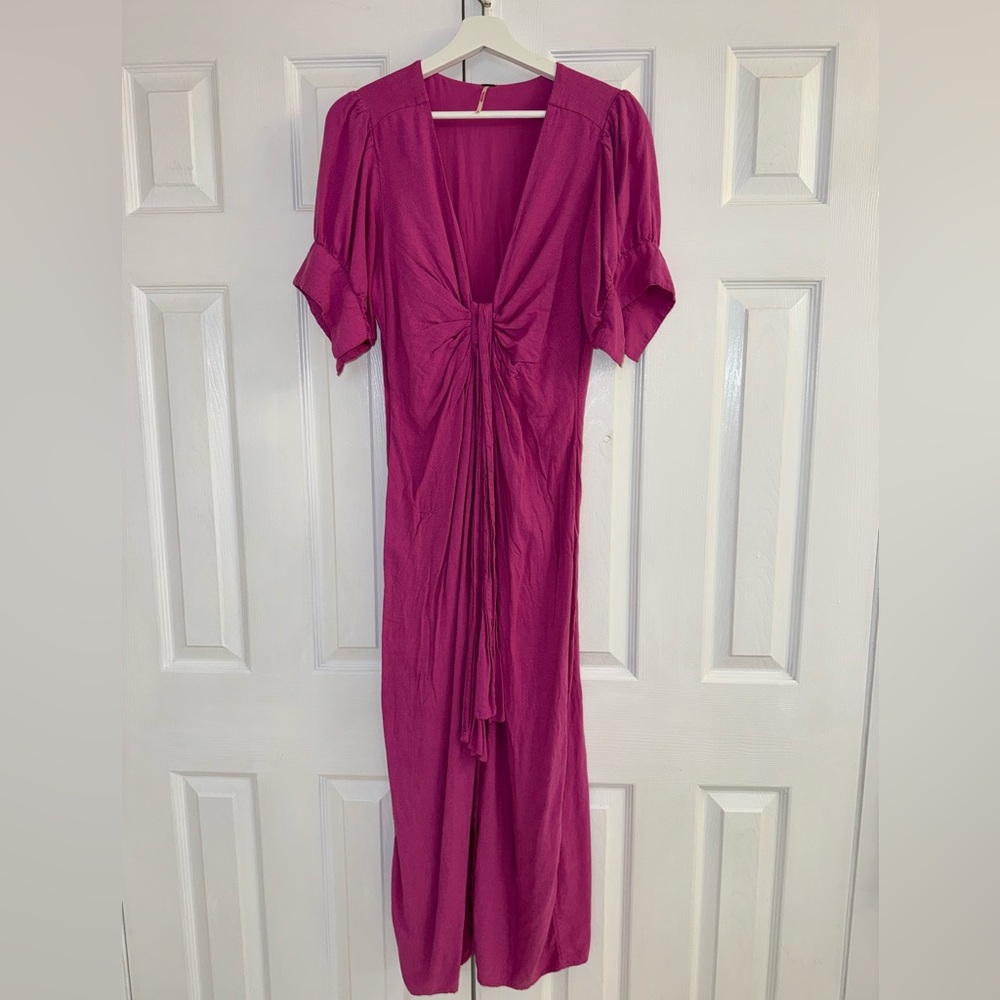 Free People: Like New - Fuschia Pink Dress with Tie Front Size Medium